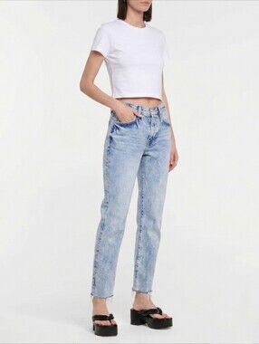 Frame Le Piper Straight Leg Jeans Light Wash Women's Size 26 Raw Hem Casual